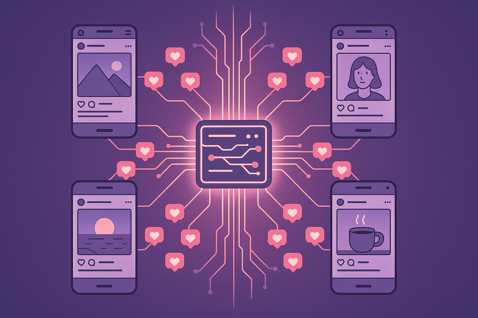 Ilustrasi cara kerja layanan Auto Like Instagram secara otomatis