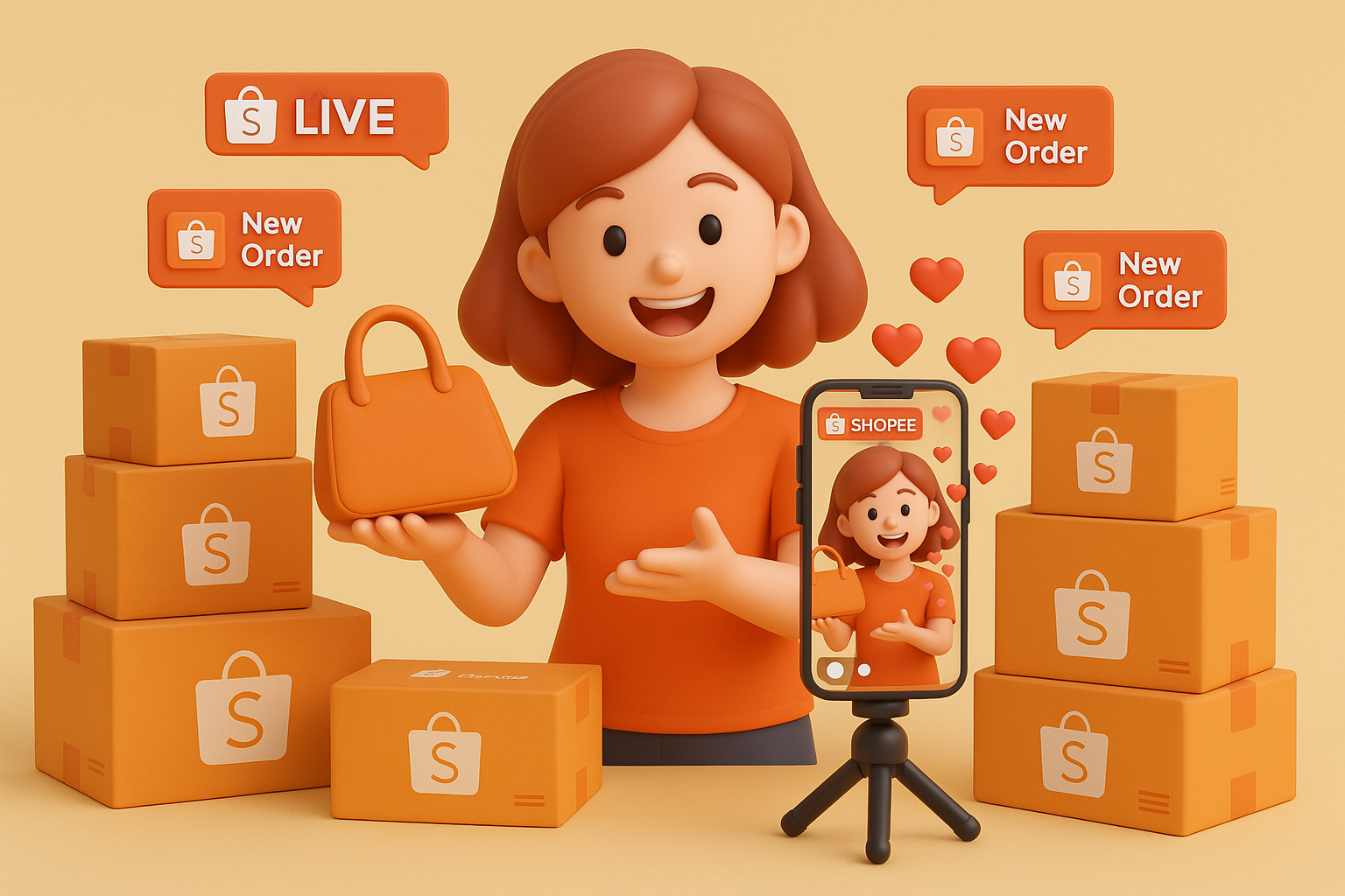 Ilustrasi penjual yang sukses melakukan Shopee Live