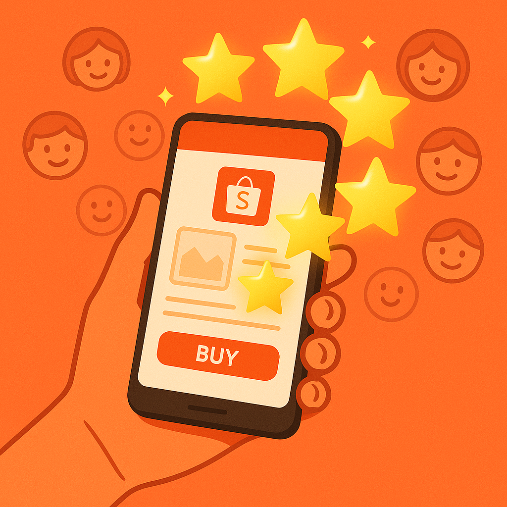 Ilustrasi cara mendapatkan rating bintang 5 dan ulasan positif di Shopee