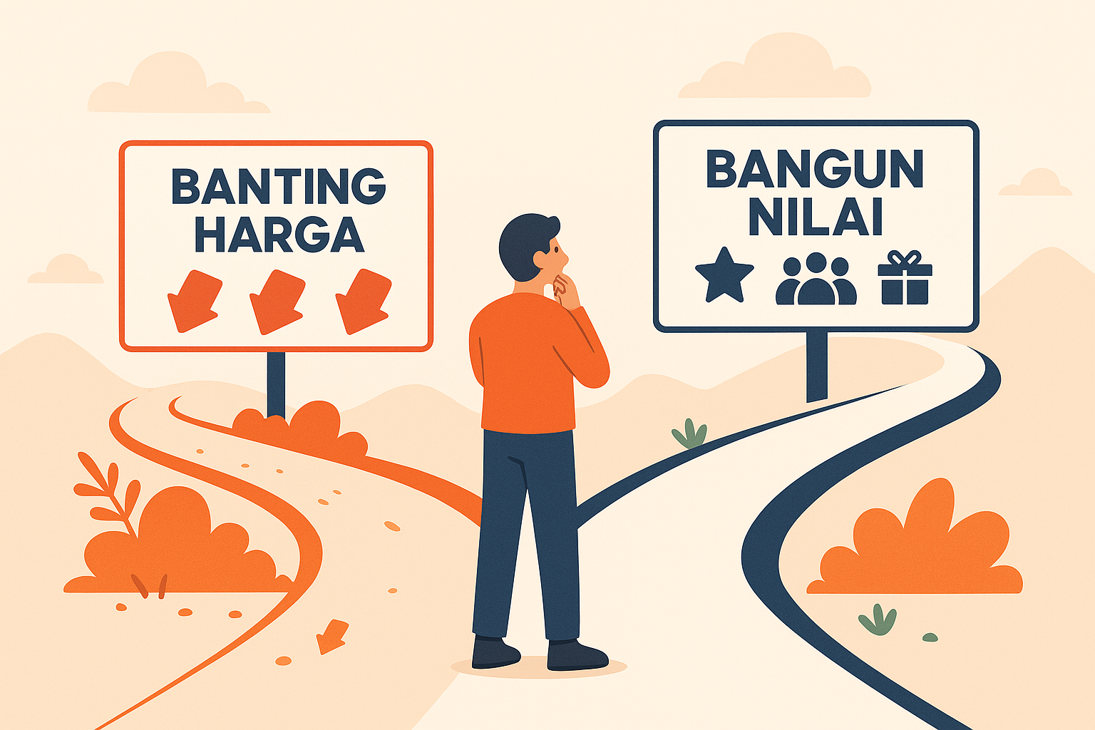 Ilustrasi strategi bersaing di Shopee, memilih antara banting harga dan membangun nilai
