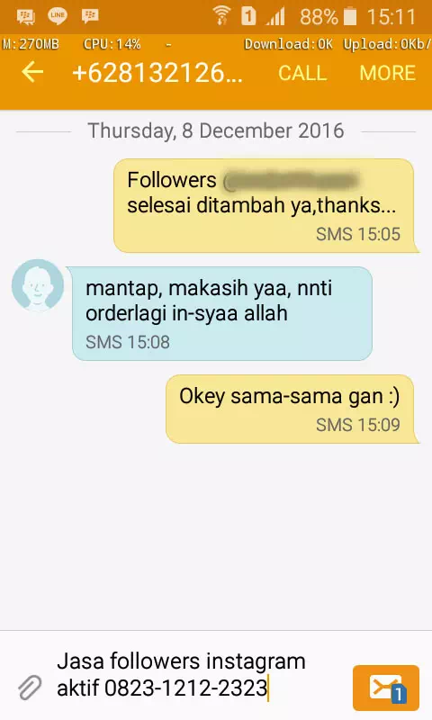 Review Pelanggan Followers IG InstaIndo - Bukti 2